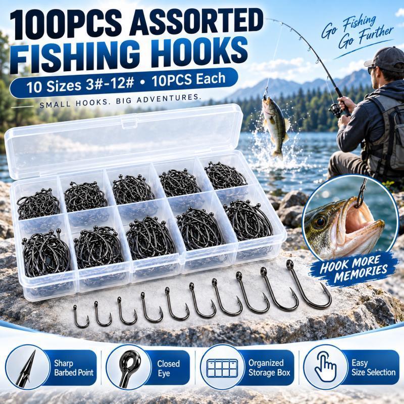 Fishing Hook Assortment - 100 stuks set vishaakjes met weerhaak,